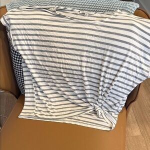 Green Envelope Gray and White Striped Short Sleeve Tee